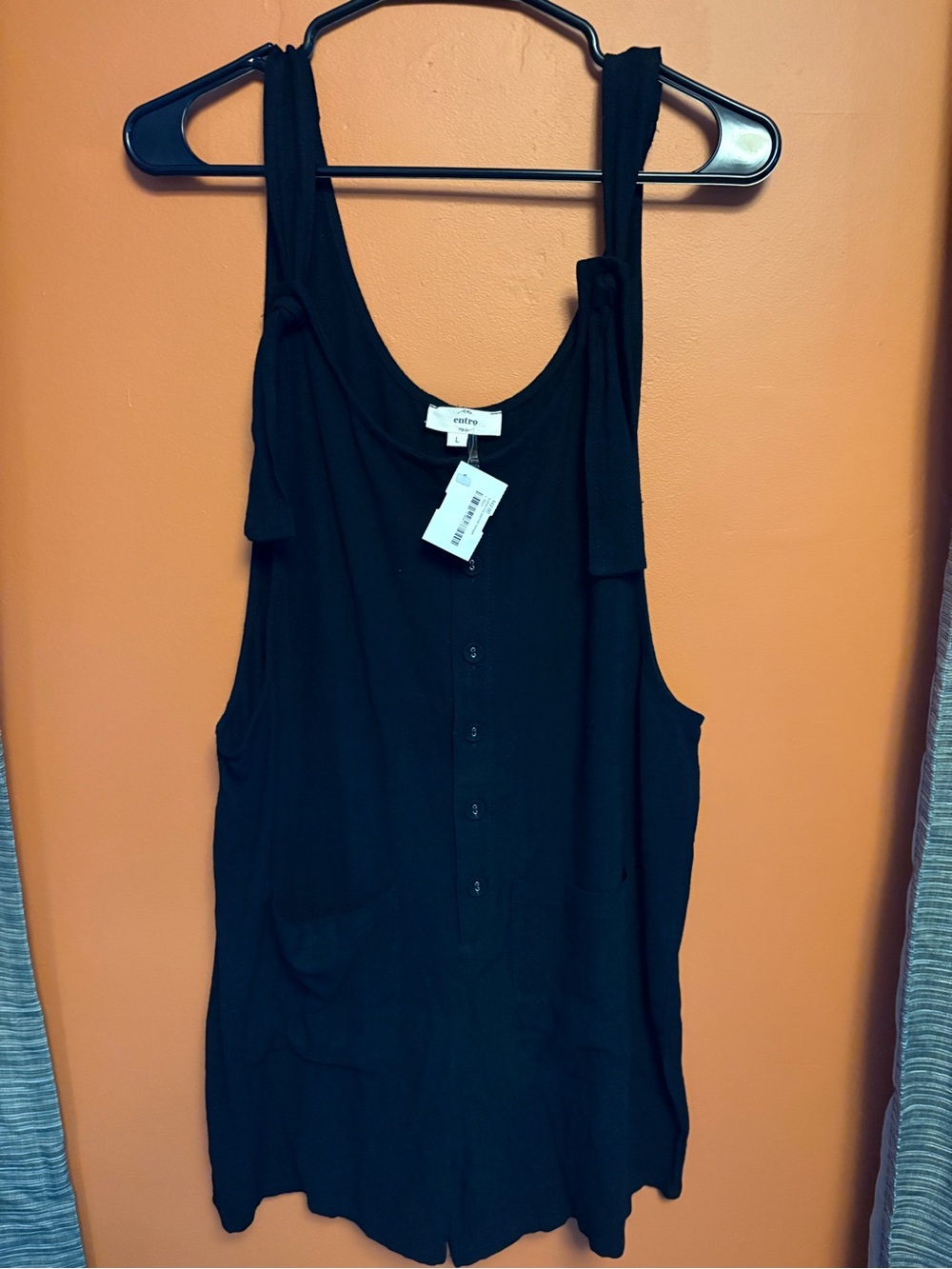 entro Black Tie-Shoulder Tank Romper